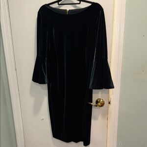 Elegant green Velvet Dress with bell sleeves